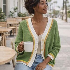 Spiritual Gangster Sawyer Green V-Neck Cotton Cardigan XS NWOT